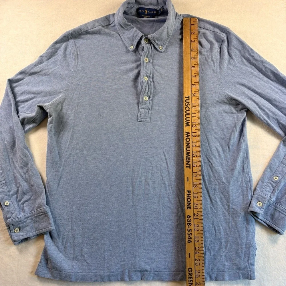 Ralph Lauren Mens Featherweight Mesh Long Sleeve Polo Shirt Blue L Button Down